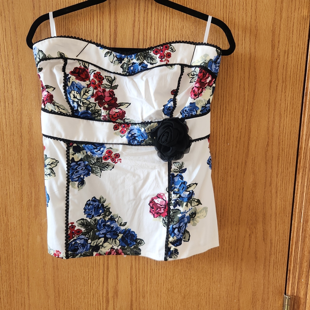 Torrid Floral Strapless Top with Black Accents